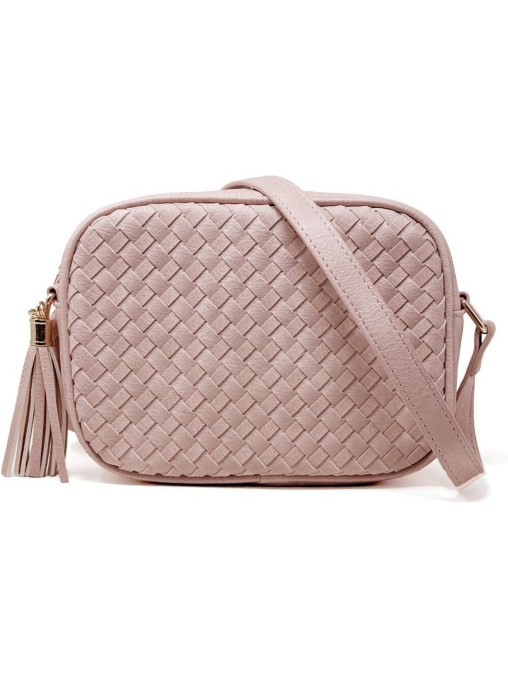Women's Pink Woven Small Boho Purse Vegan Zipper Leather Crossbody Bag